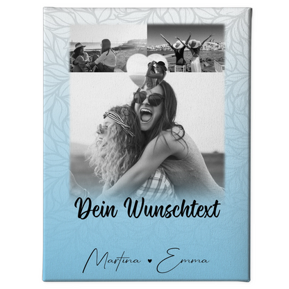 Leinwand Bild Freundinnen Personalisiert mit 3 Fotos Herz Wunschtext 1