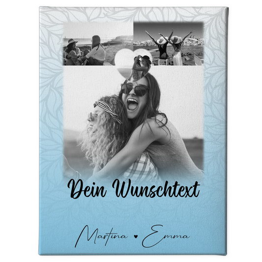 Leinwand Bild Freundinnen Personalisiert mit 3 Fotos Herz Wunschtext 1