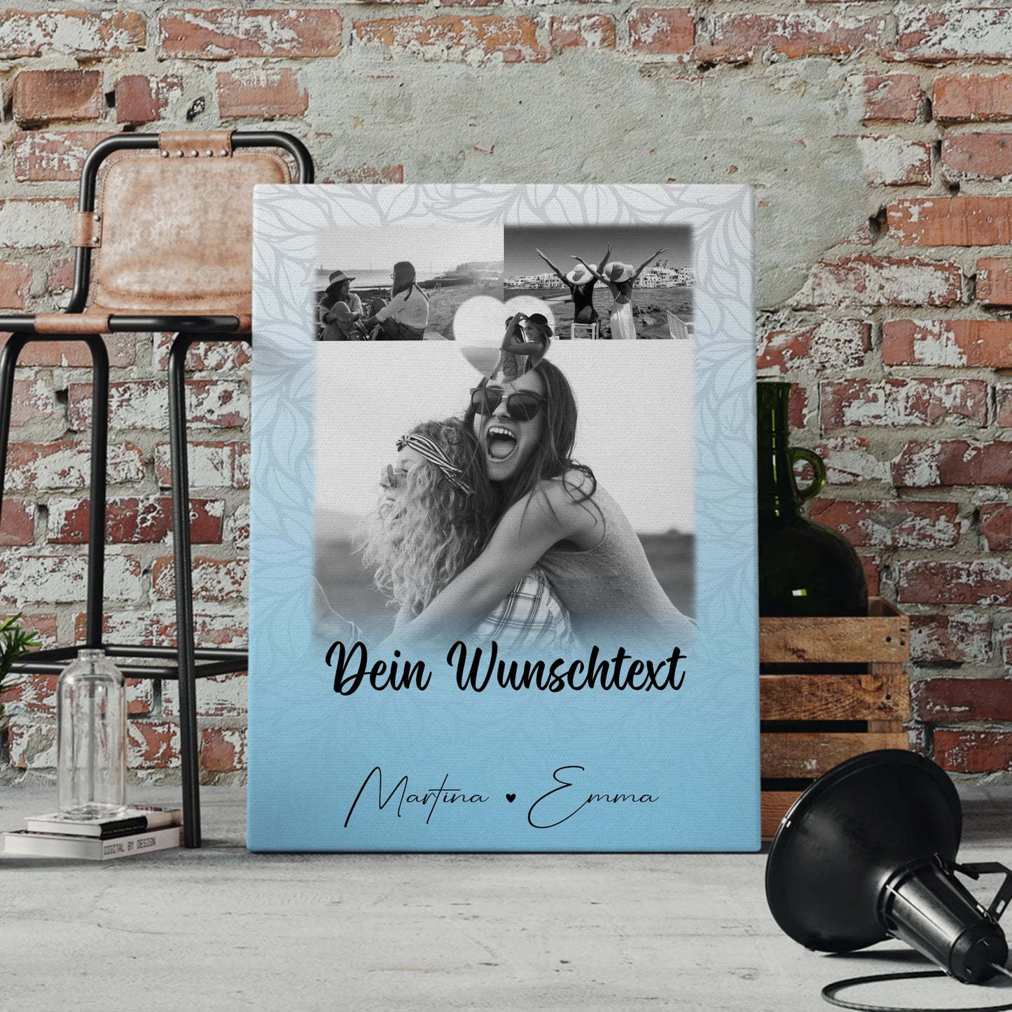 Leinwand Bild Freundinnen Personalisiert mit 3 Fotos Herz Wunschtext 4