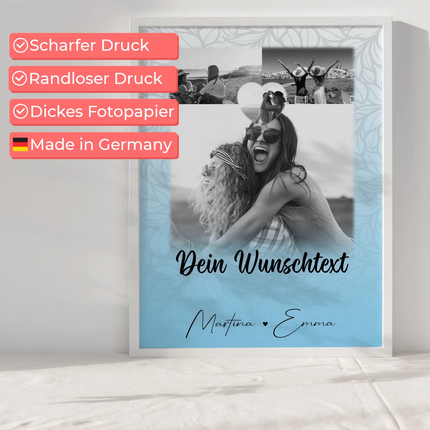 Freundinnen Bild Personalisiert mit 3 Fotos 1 Herz Foto und Wunschtext