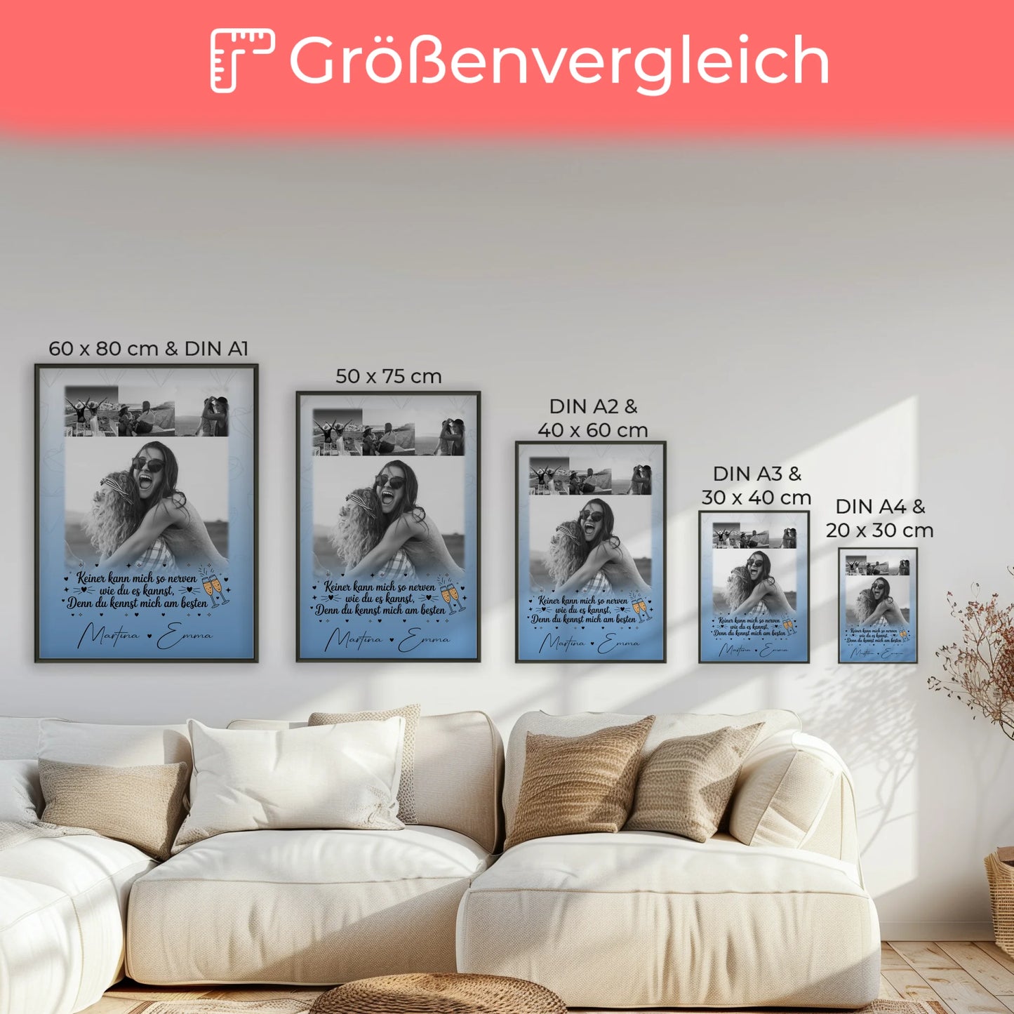 Personalisiertes Poster Freundinnen 4 Fotos Keiner kann mich so nerven
