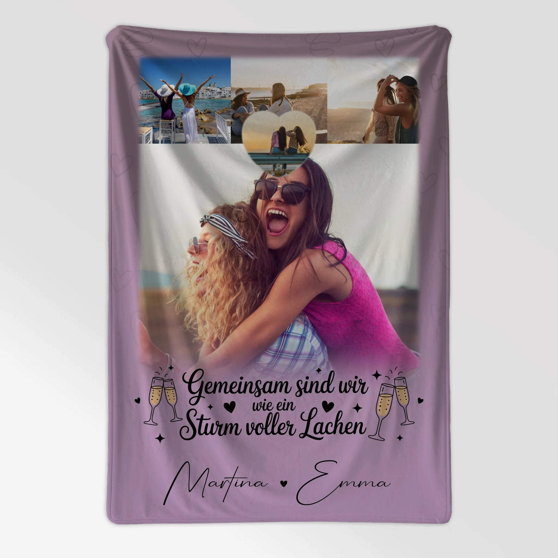 Decke Mit Namen 4 Fotos und 1 Kleines Herz Foto Sturm voller Lachen Personalisiertes Geschenk 7