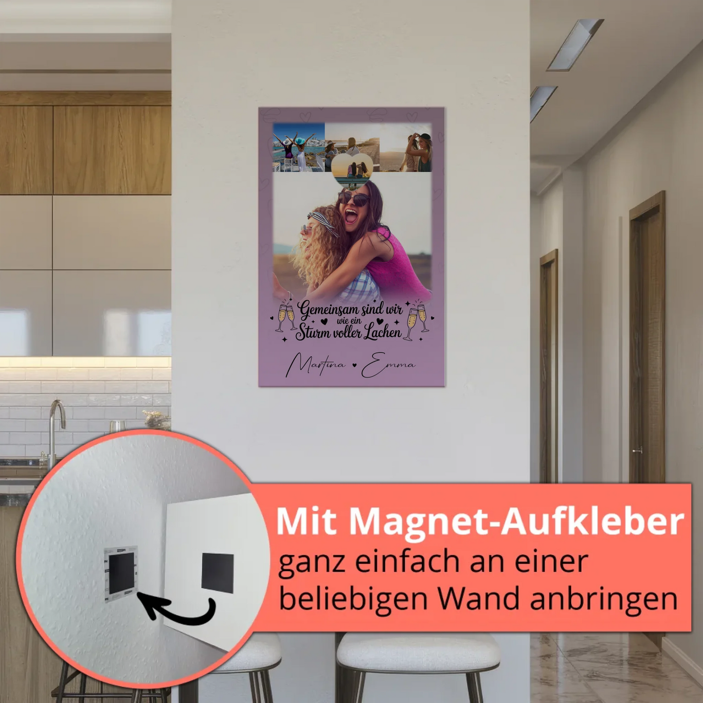 Freundinnen Bild Personalisiert Fotoboard mit 4 Fotos und Herz Sturm voller Lachen 5