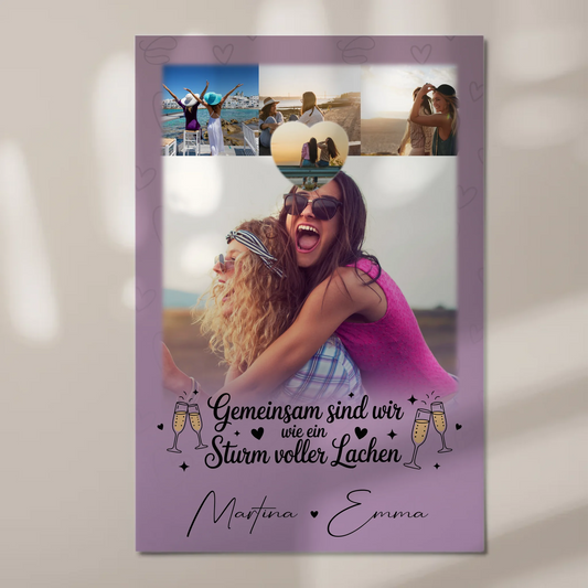 Freundinnen Bild Personalisiert Fotoboard mit 4 Fotos und Herz Sturm voller Lachen 1