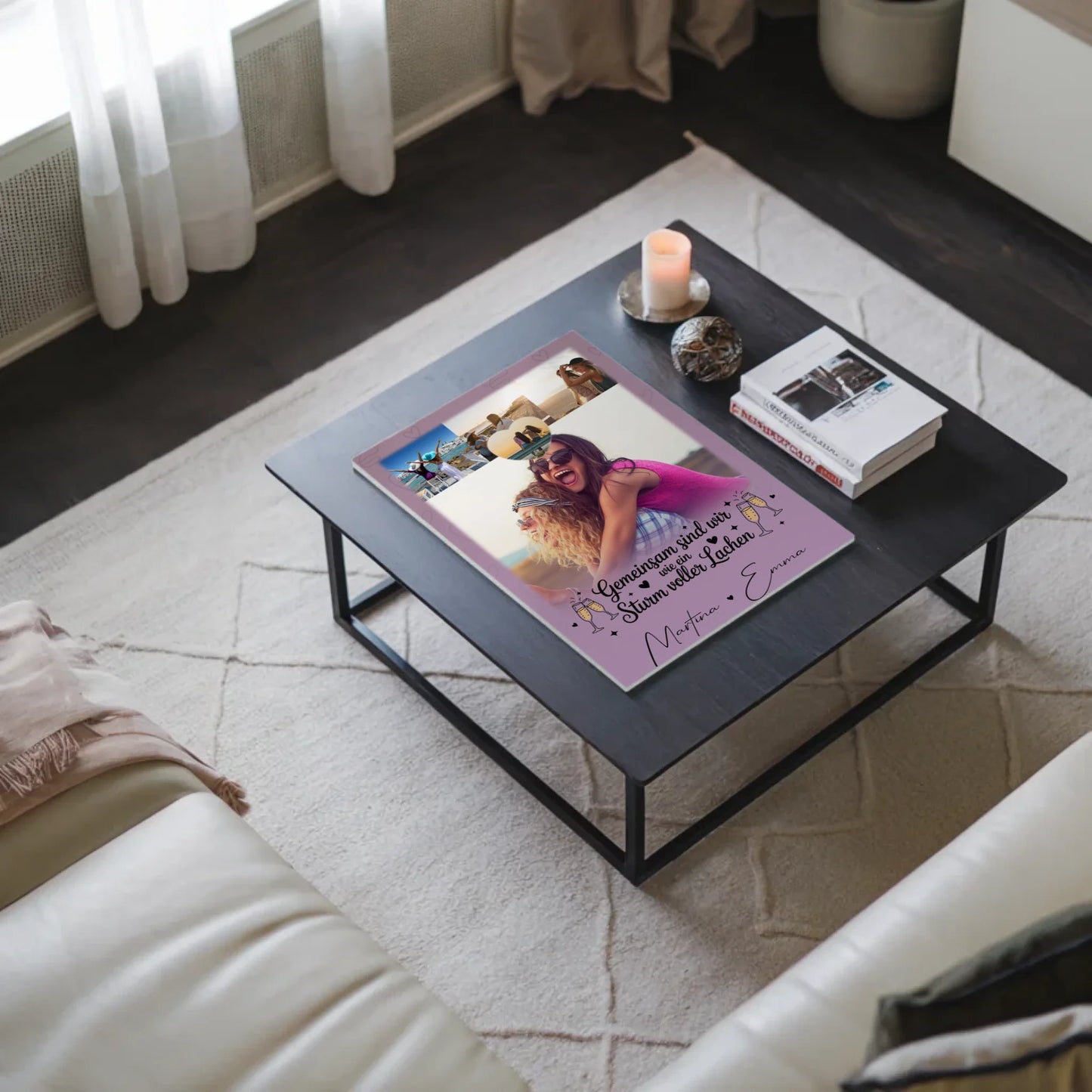 Freundinnen Bild Personalisiert Fotoboard mit 4 Fotos und Herz Sturm voller Lachen 3