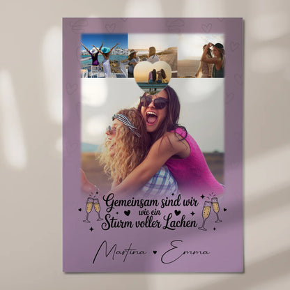 Freundinnen Bild Personalisiert Fotoboard mit 4 Fotos und Herz Sturm voller Lachen 7