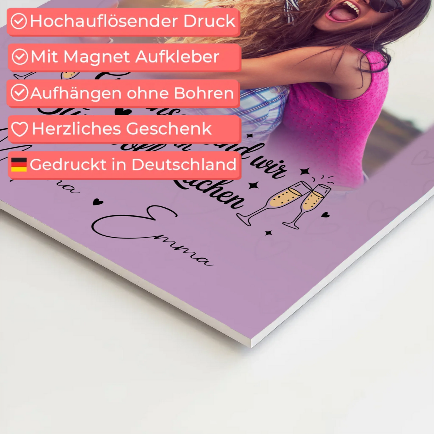 Freundinnen Bild Personalisiert Fotoboard mit 4 Fotos und Herz Sturm voller Lachen 10