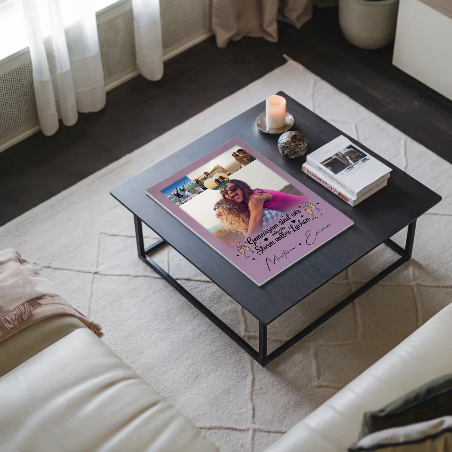 Freundinnen Bild Personalisiert Fotoboard mit 4 Fotos und Herz Sturm voller Lachen