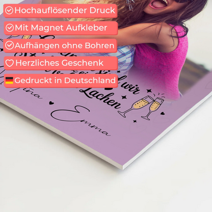 Freundinnen Bild Personalisiert Fotoboard mit 4 Fotos und Herz Sturm voller Lachen