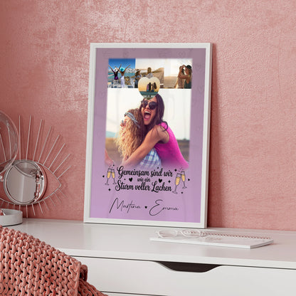 Freundinnen Poster mit 4 Fotos und 1 Kleines Herz Foto Sturm voller Lachen