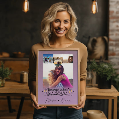 Freundinnen Poster mit 4 Fotos und 1 Kleines Herz Foto Sturm voller Lachen