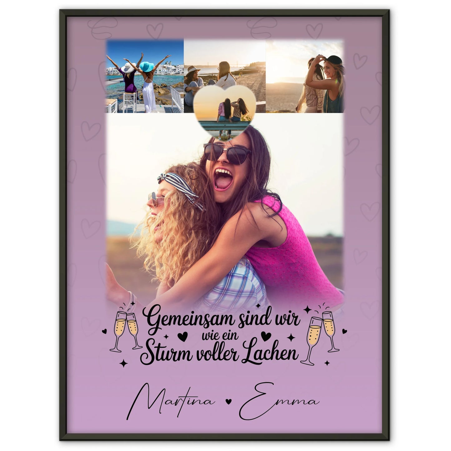Freundinnen Poster mit 4 Fotos und 1 Kleines Herz Foto Sturm voller Lachen