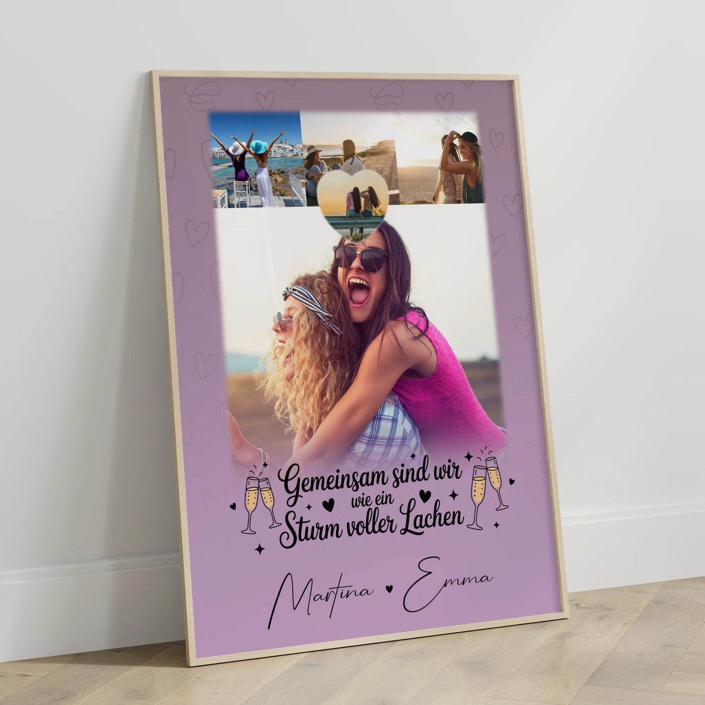 Freundinnen Poster mit 4 Fotos und 1 Kleines Herz Foto Sturm voller Lachen