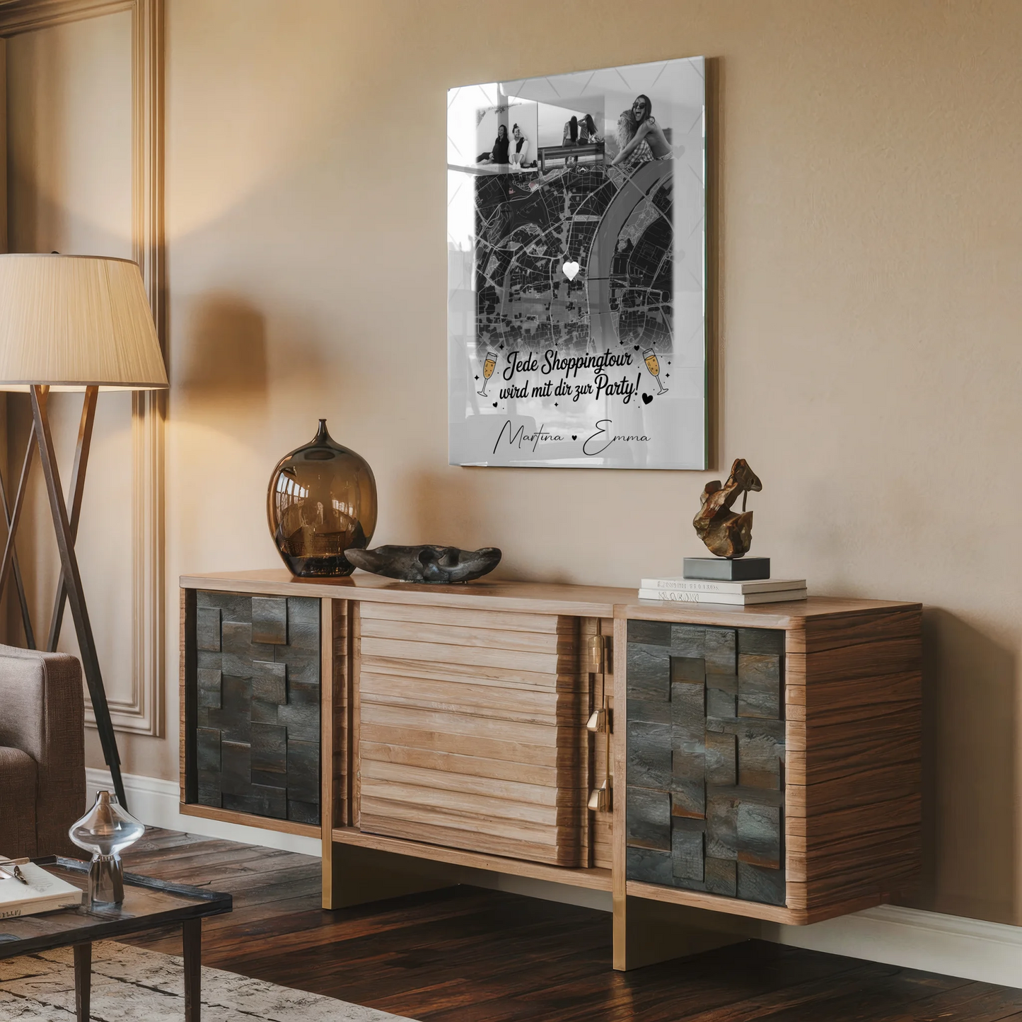 Freundinnen Bild Personalisiert mit 4 Fotos und Karte für Jede Shoppingtour Geschenk