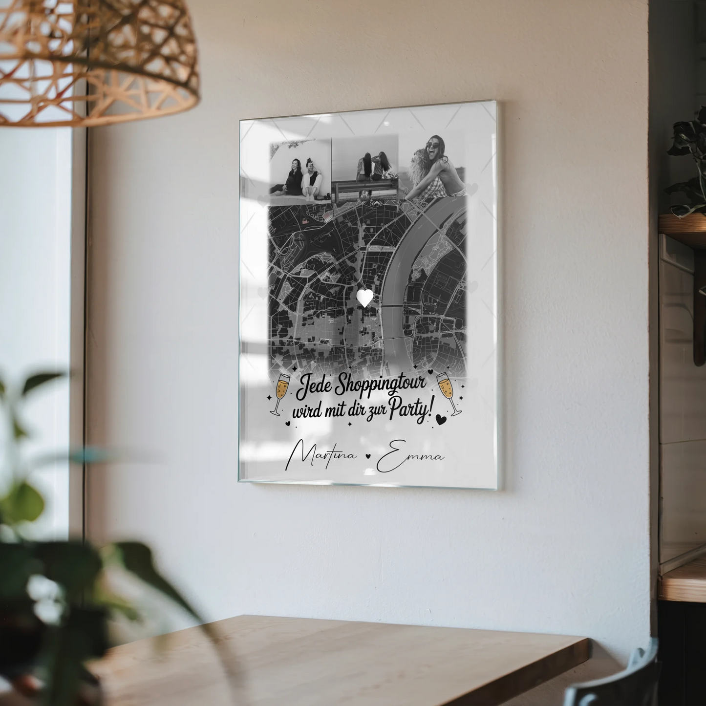 Freundinnen Bild Personalisiert mit 4 Fotos und Karte für Jede Shoppingtour Geschenk