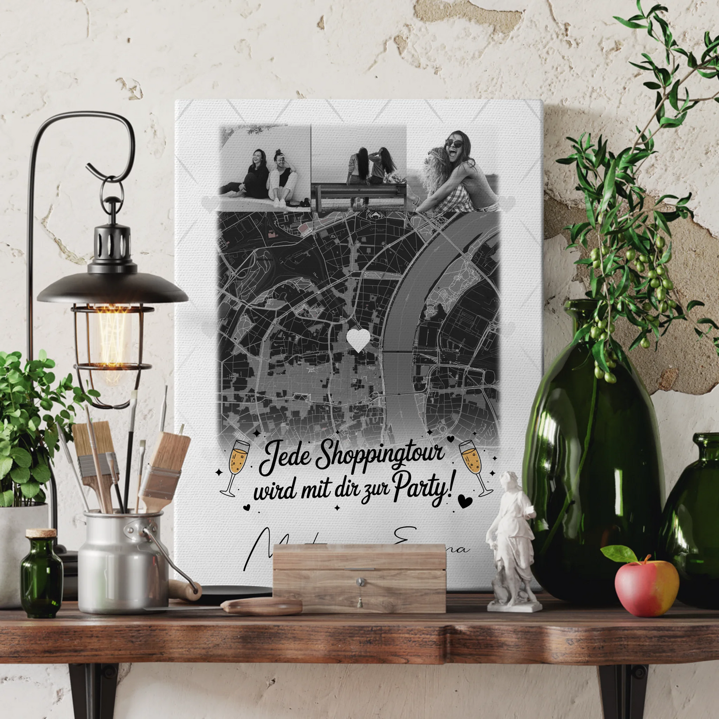 Beste Freundin Leinwand mit 4 Fotos und Karte Personalisiertes Geschenk für Jede Shoppingtour 3