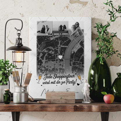 Beste Freundin Leinwand mit 4 Fotos und Karte Personalisiertes Geschenk für Jede Shoppingtour 3