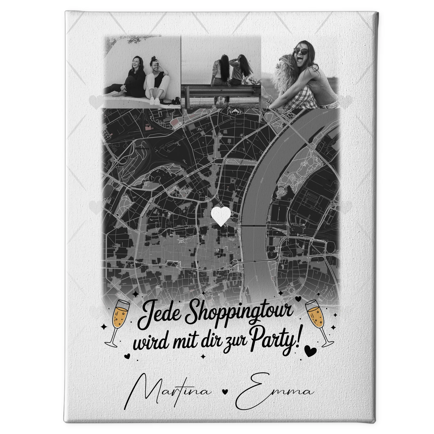 Beste Freundin Leinwand mit 4 Fotos und Karte Personalisiertes Geschenk für Jede Shoppingtour 1