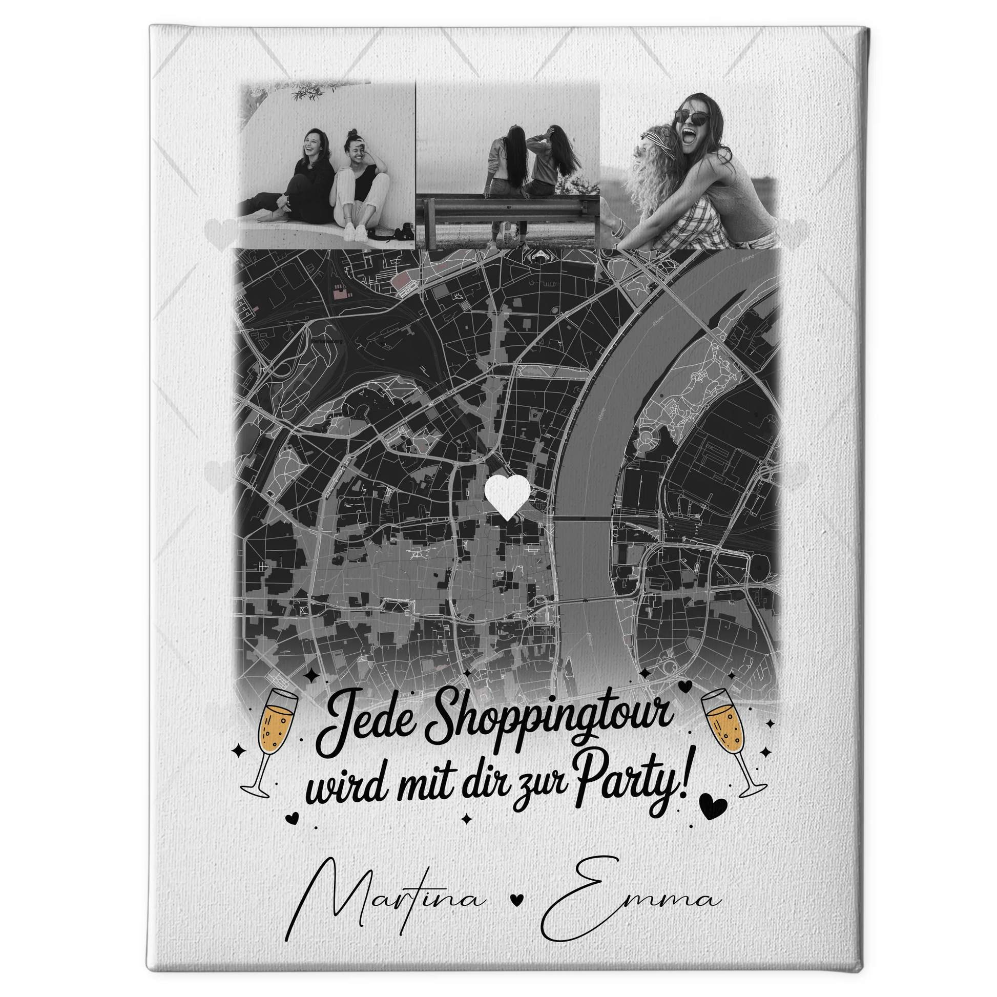 Beste Freundin Leinwand mit 4 Fotos und Karte Personalisiertes Geschenk für Jede Shoppingtour 1