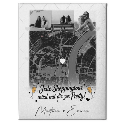 Beste Freundin Leinwand mit 4 Fotos und Karte Personalisiertes Geschenk für Jede Shoppingtour 1