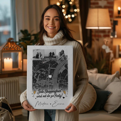 Beste Freundin Leinwand mit 4 Fotos und Karte Personalisiertes Geschenk für Jede Shoppingtour 2