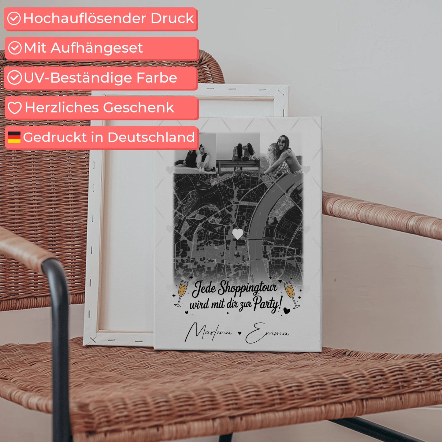 Beste Freundin Leinwand mit 4 Fotos und Karte Personalisiertes Geschenk für Jede Shoppingtour 5