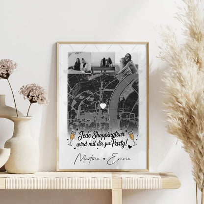 Karten Poster Personalisiert mit 4 Fotos und Karte als Geschenk für Jede Shoppingtour