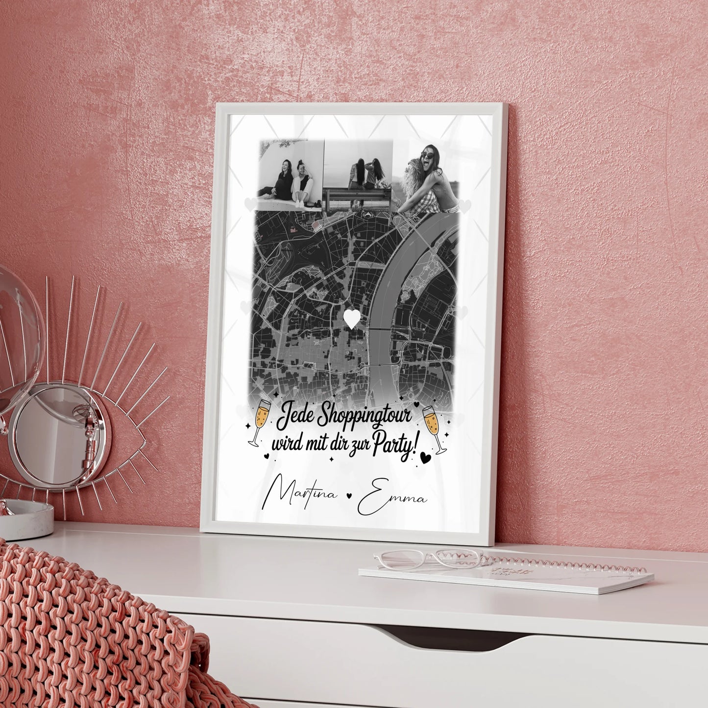 Karten Poster Personalisiert mit 4 Fotos und Karte als Geschenk für Jede Shoppingtour