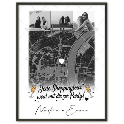 Karten Poster Personalisiert mit 4 Fotos und Karte als Geschenk für Jede Shoppingtour