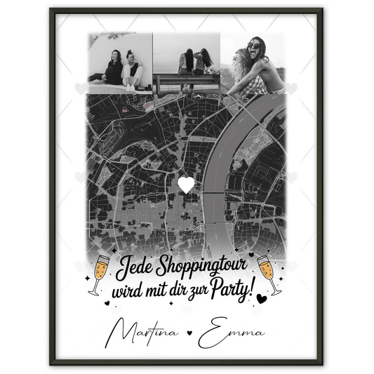 Karten Poster Personalisiert mit 4 Fotos und Karte als Geschenk für Jede Shoppingtour