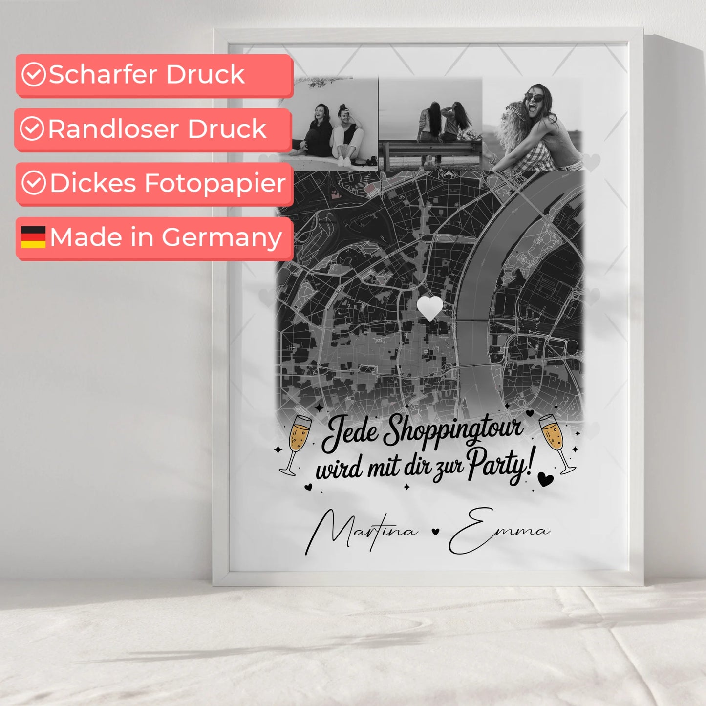 Karten Poster Personalisiert mit 4 Fotos und Karte als Geschenk für Jede Shoppingtour