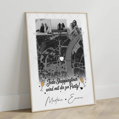 Karten Poster Personalisiert mit 4 Fotos und Karte als Geschenk für Jede Shoppingtour