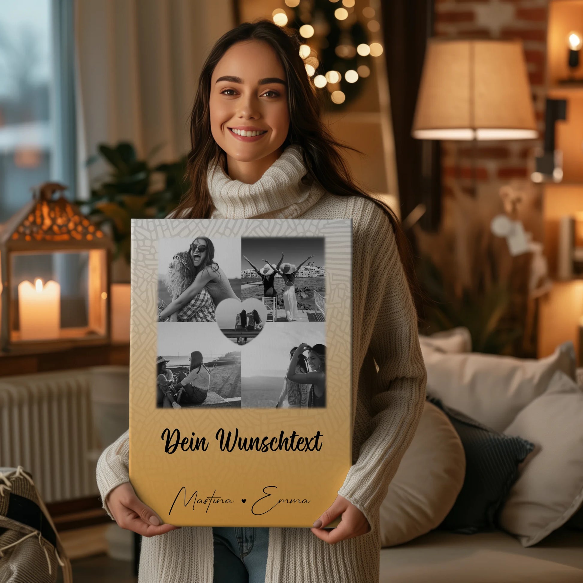 Personalisiertes Bild Freundinnen Leinwand mit 4 Fotos und Herz Wunschtext Jeder Tag ein Abenteuer 2