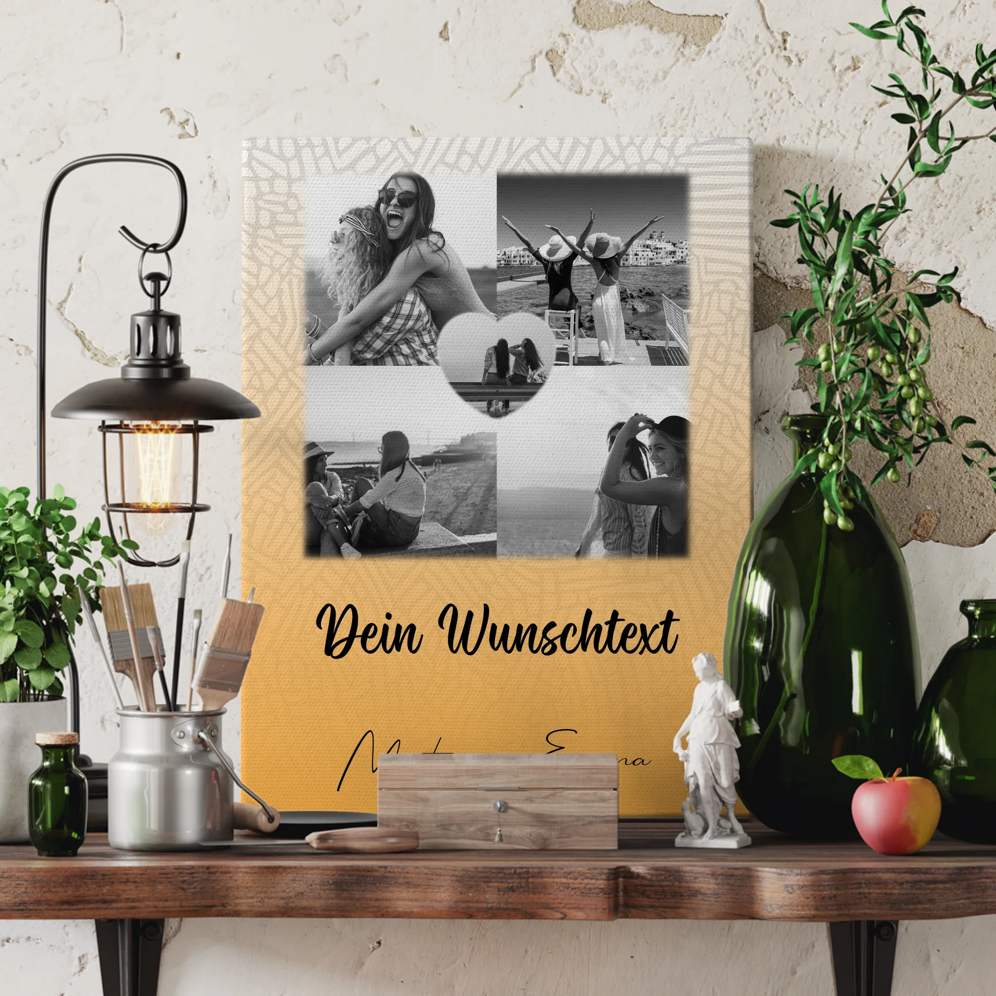 Personalisiertes Bild Freundinnen Leinwand mit 4 Fotos und Herz Wunschtext Jeder Tag ein Abenteuer 3