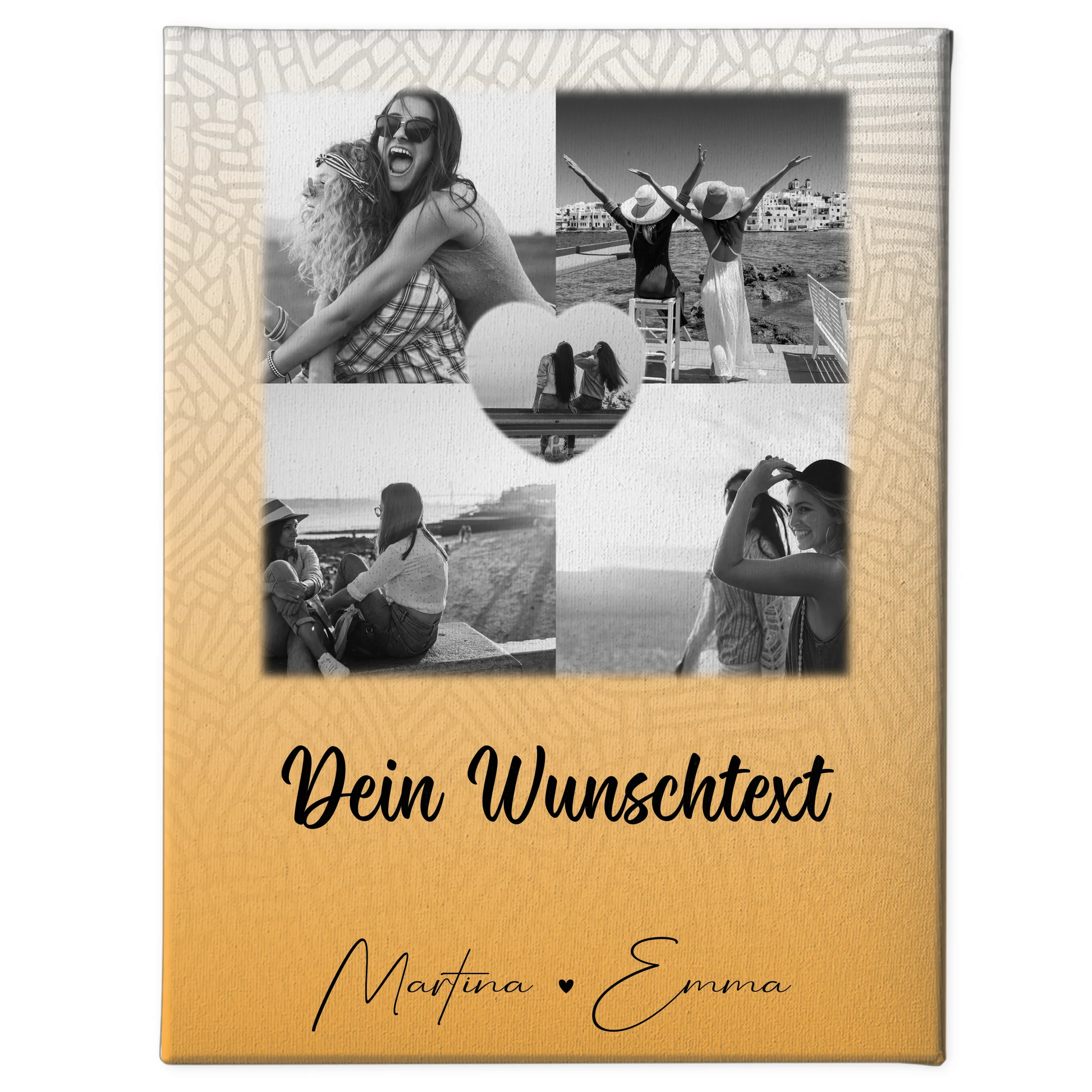 Personalisiertes Bild Freundinnen Leinwand mit 4 Fotos und Herz Wunschtext Jeder Tag ein Abenteuer 1