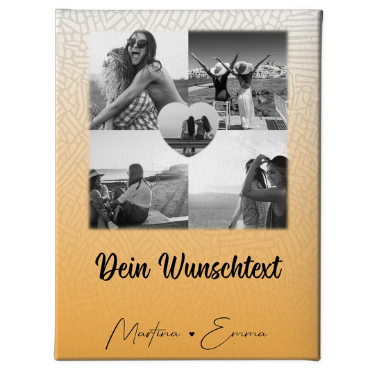 Personalisiertes Bild Freundinnen Leinwand mit 4 Fotos und Herz Wunschtext Jeder Tag ein Abenteuer 1