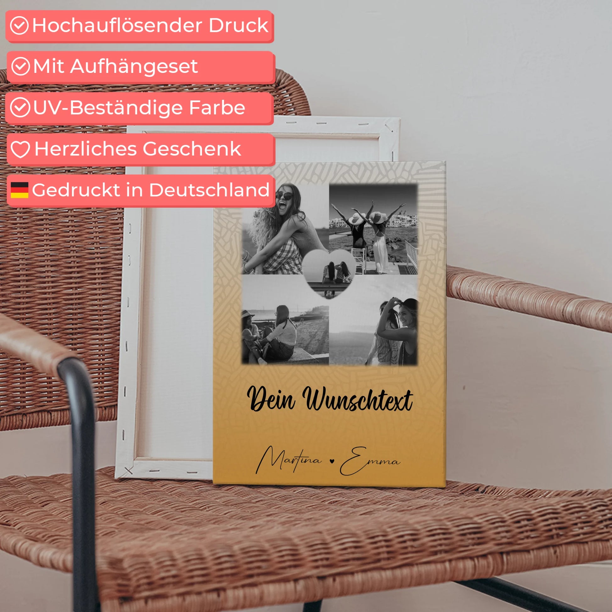 Personalisiertes Bild Freundinnen Leinwand mit 4 Fotos und Herz Wunschtext Jeder Tag ein Abenteuer 5