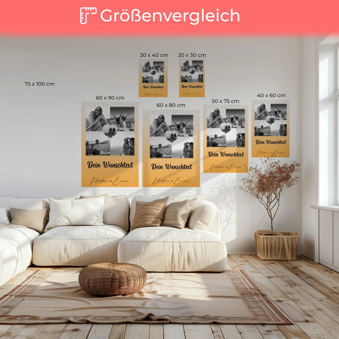 Personalisiertes Bild Freundinnen Leinwand mit 4 Fotos und Herz Wunschtext Jeder Tag ein Abenteuer 6