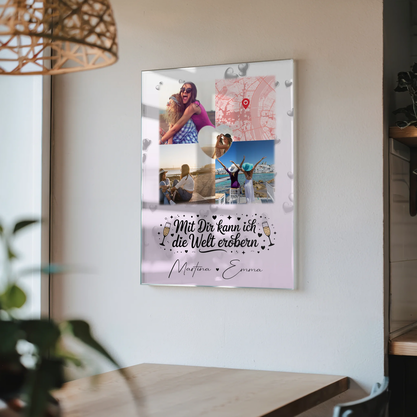Beste Freundin Geschenk mit 3 Fotos 1 Herz Foto Karte Mit dir kann ich die Welt erobern