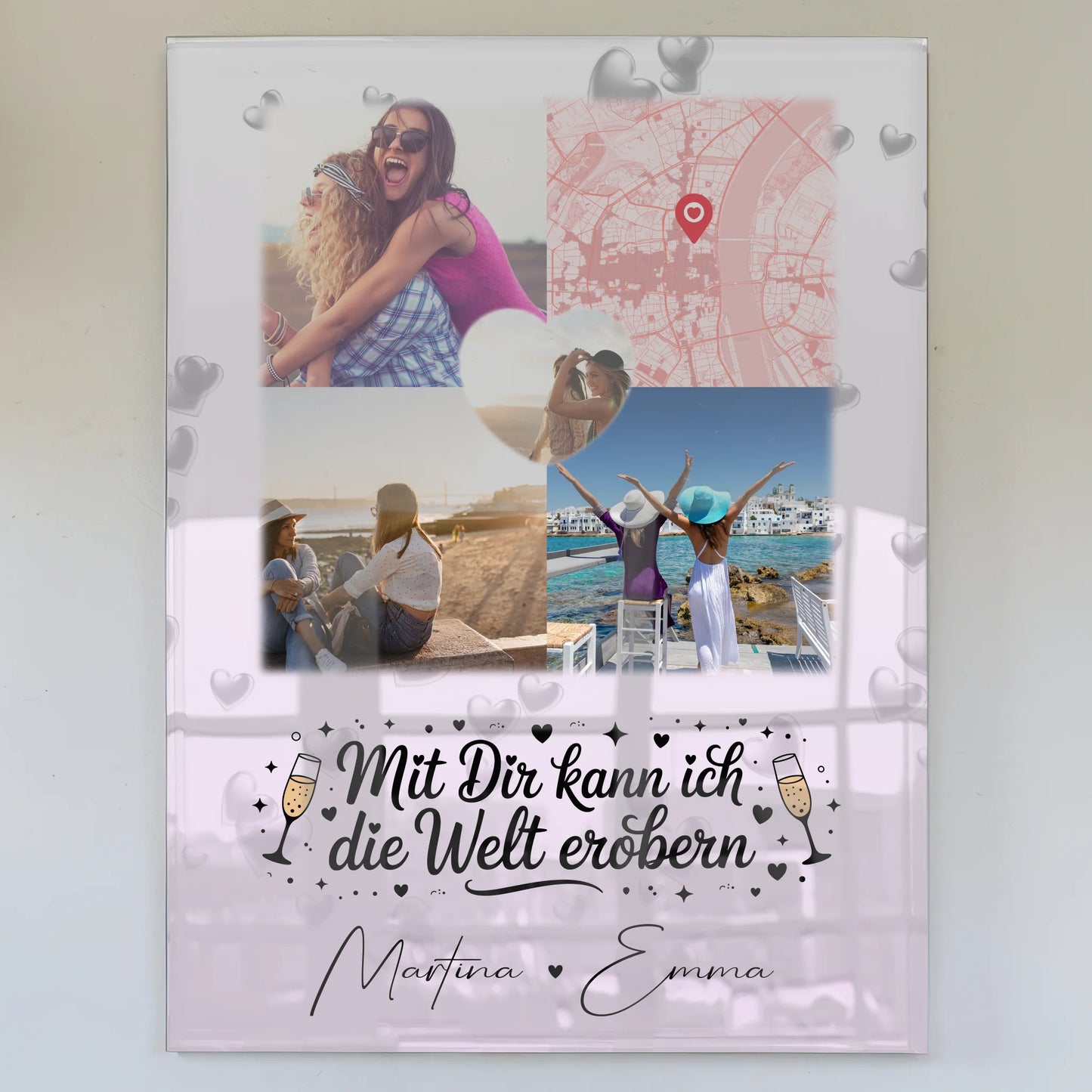 Beste Freundin Geschenk mit 3 Fotos 1 Herz Foto Karte Mit dir kann ich die Welt erobern