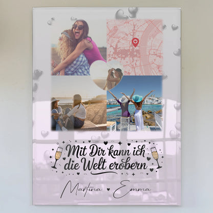 Beste Freundin Geschenk mit 3 Fotos 1 Herz Foto Karte Mit dir kann ich die Welt erobern