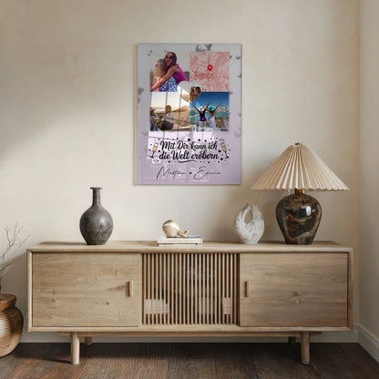 Beste Freundin Geschenk mit 3 Fotos 1 Herz Foto Karte Mit dir kann ich die Welt erobern