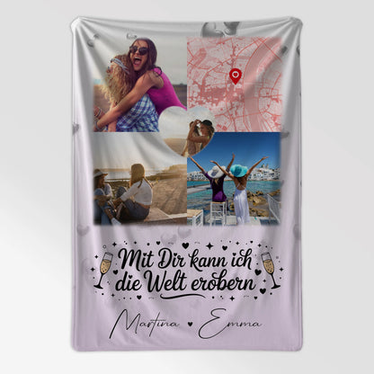 Kuscheldecke Mit Namen 3 Fotos und 1 Herz Foto Karte Mit dir kann ich die Welt erobern 7