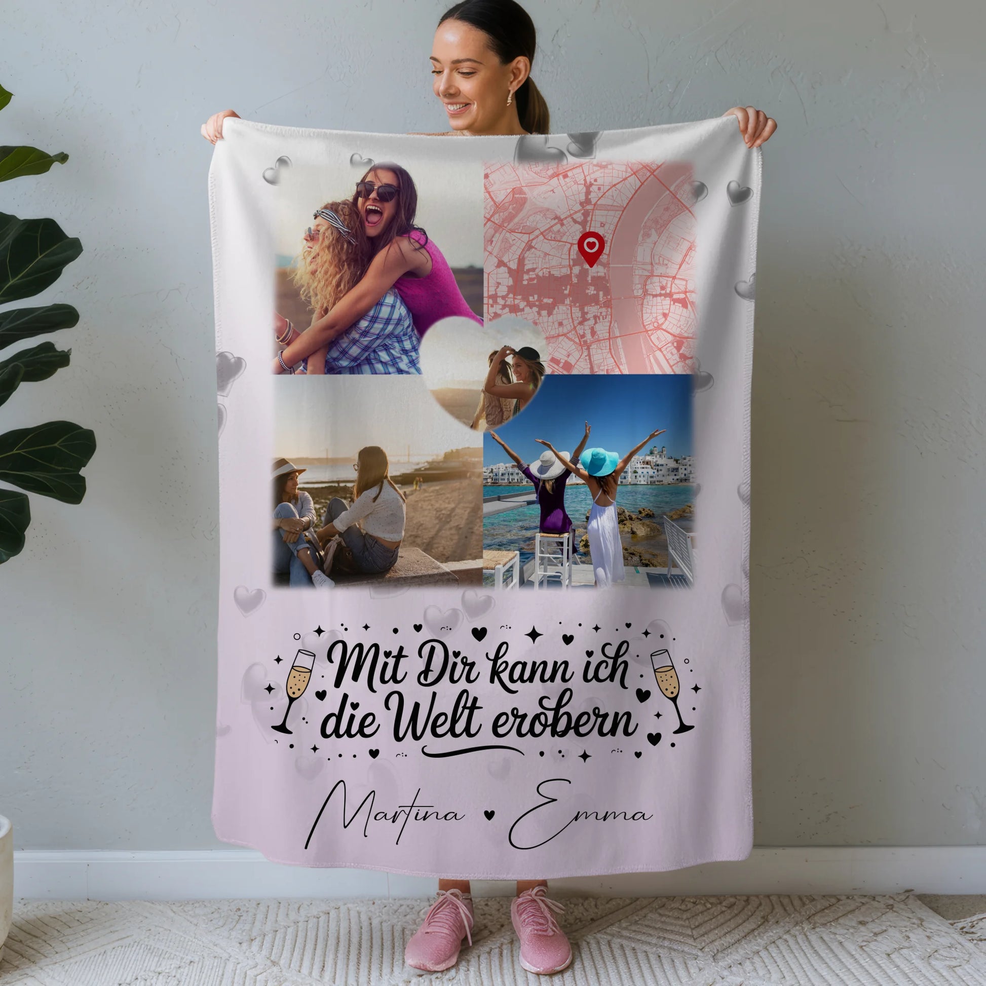Kuscheldecke Mit Namen 3 Fotos und 1 Herz Foto Karte Mit dir kann ich die Welt erobern 1