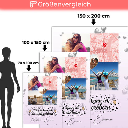 Kuscheldecke Mit Namen 3 Fotos und 1 Herz Foto Karte Mit dir kann ich die Welt erobern 5