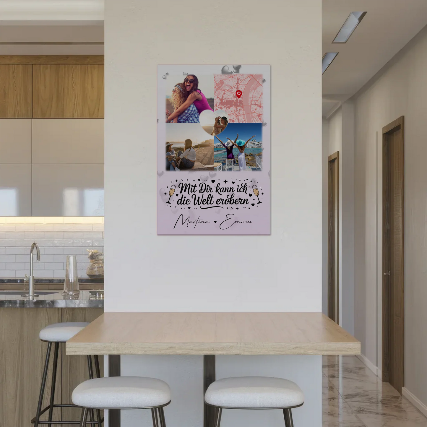 Personalisiertes Fotogeschenke für Beste Freundin mit 3 Fotos Herz Karte Mit dir kann ich die Welt erobern 2