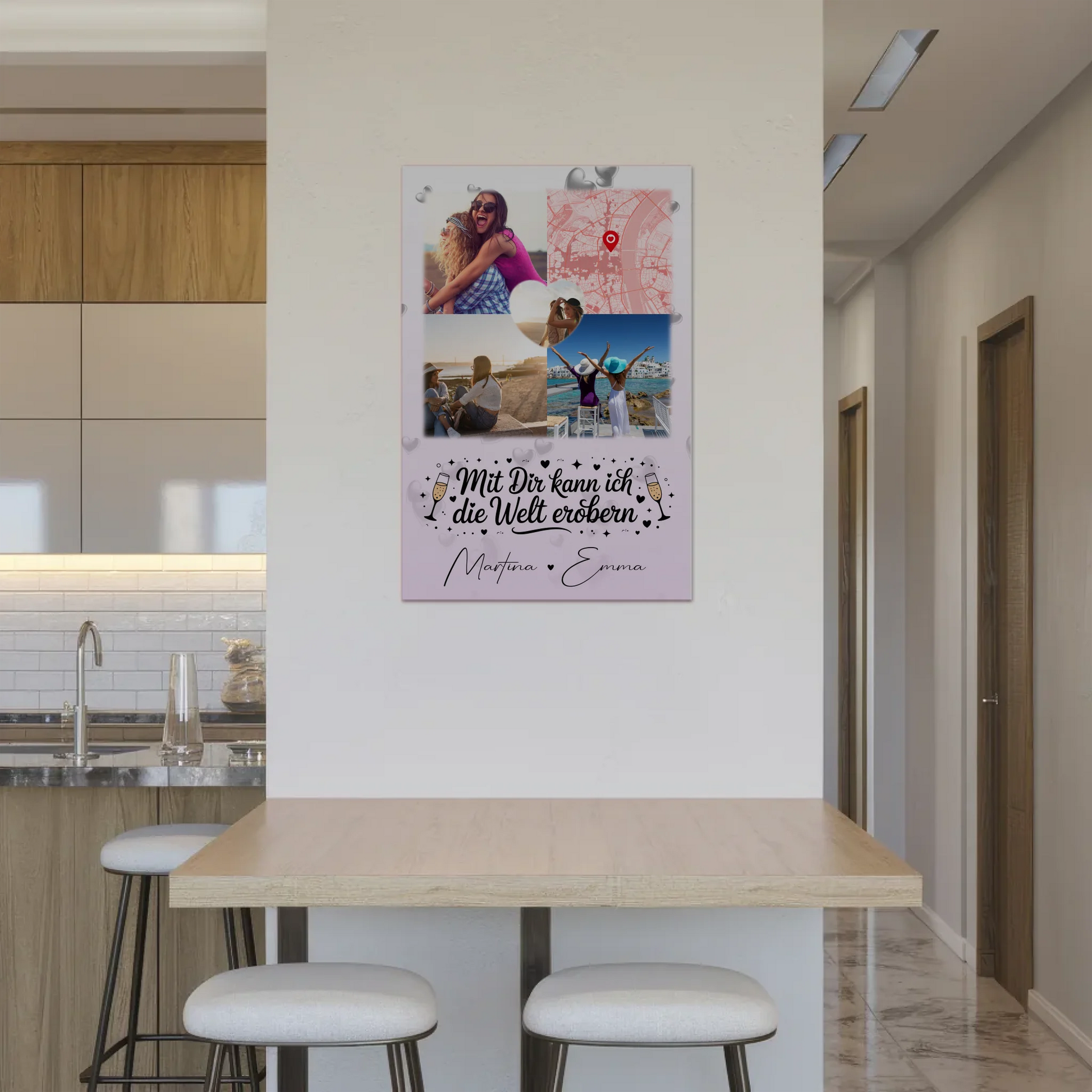 Personalisiertes Fotogeschenke für Beste Freundin mit 3 Fotos Herz Karte Mit dir kann ich die Welt erobern 2