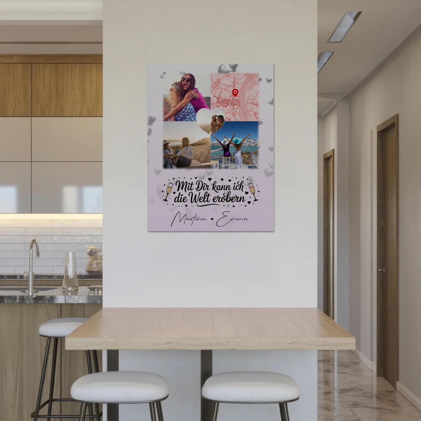 Personalisiertes Fotogeschenke für Beste Freundin mit 3 Fotos Herz Karte Mit dir kann ich die Welt erobern