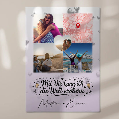 Personalisiertes Fotogeschenke für Beste Freundin mit 3 Fotos Herz Karte Mit dir kann ich die Welt erobern
