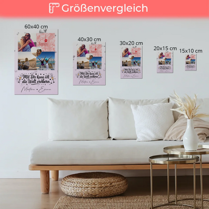 Personalisiertes Fotogeschenke für Beste Freundin mit 3 Fotos Herz Karte Mit dir kann ich die Welt erobern